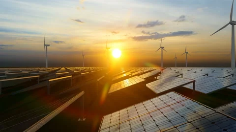 Alternative energy sources with wind mill and solar panel for green energy Stock Footage 149197158