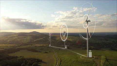 Alternative Energy. Wind farm. Aerial view of horizontal-axis wind turbines Stock Footage