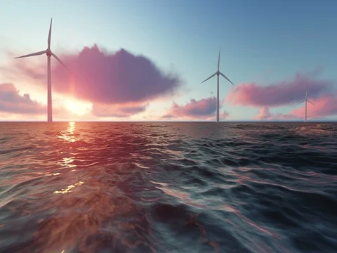 Alternative Energy Wind Turbines in Ocean 2K Ultra HD Stock Footage 71298088
