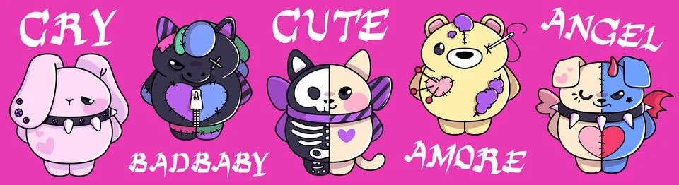 Alternative goth teddy characters Illustrazione stock