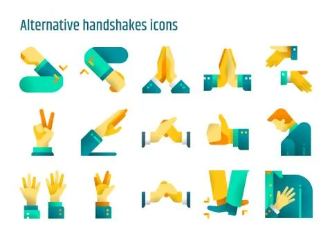 Alternative handshakes flat icons vector set. Stockillustratie