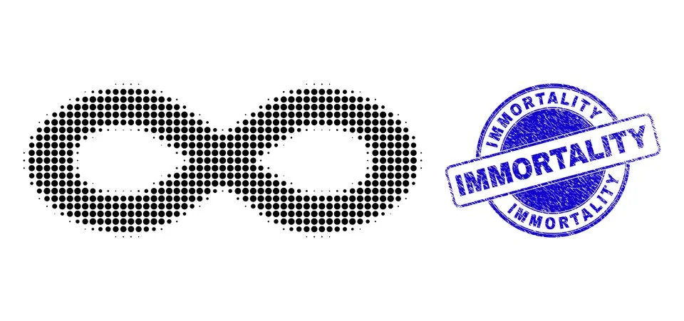 Alternative Infinity in Halftone Dot Style with Blue Grunge Immortality Stamp 스톡 일러스트