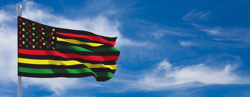 Alternative Juneteenth Flag with blue cloudy sky. Since 1865. Design of Banne Stock Photos