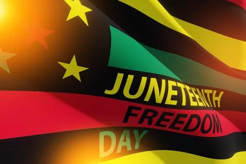 Alternative Juneteenth Flag with text Juneteenth Freedom Day with warm glow.. Stock Photos