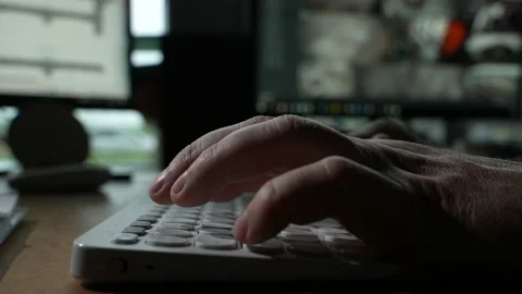 Alternative macro close up of an young businessman hands busy working on laptop Stock Footage 201065590