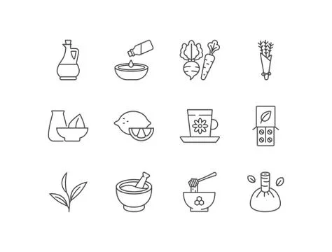 Alternative medicine line icons set Stock Illustration