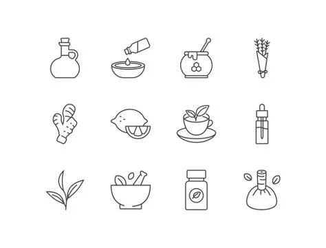 Alternative medicine line icons set Stock Illustration