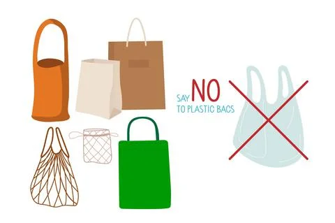 Alternative to plastic pack. Eco-friendly bag various against plastic. Say no to Stock Illustration