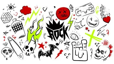 Alternative punk rock doodle elements Stock Illustration