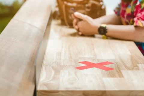 Alternative seating mark for social distance rules in the mall distance for o Stock Photos