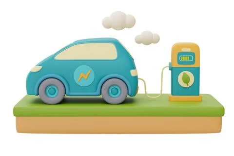 Alternative source of electricity concept with Electric car charging station, Stock Illustration