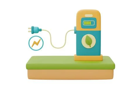 Alternative source of electricity concept with Electric car charging station, Stock Illustration