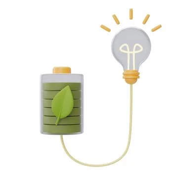 Alternative source of electricity concept with green battery and light bulb,e Stock Illustration