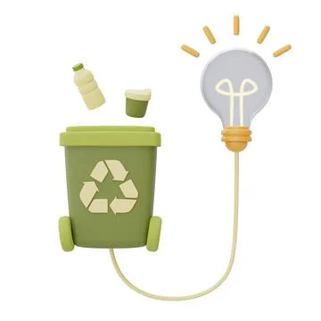 Alternative source of electricity concept with recycling bin and light bulb,e Stock Illustration