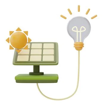 Alternative source of electricity concept with solar panels and light bulb,ec Stock Illustration
