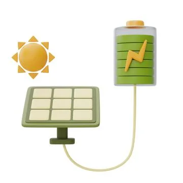 Alternative source of electricity concept with solar panels and battery,eco f Stock Illustration