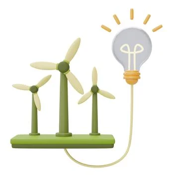Alternative source of electricity concept with wind turbine and light bulb,ec Stock Illustration