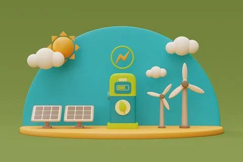 Alternative source of electricity concept,Electric car charging station with  Stock Illustration
