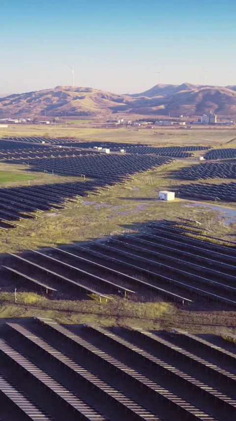 Alternative source of energy, solar fields, cultivated land, vertical short Stock Footage 283344885