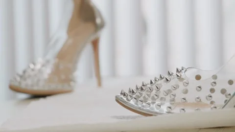 Alternative spiked bridal wedding high heels with clear panels Stock Footage 340254396