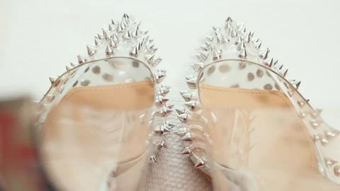 Alternative spiked bridal wedding high heels with clear panels Stock Footage 340287578