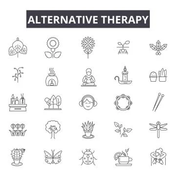 Alternative therapy line icons for web and mobile design. Editable stroke signs Stock Illustration