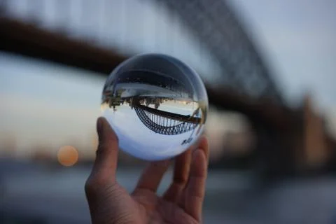 Alternative view of sydney bridge through a crystal ball Stock Photos