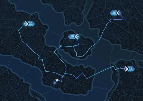 Alternative way with location system. City map featuring directional signs Ilustração Stock