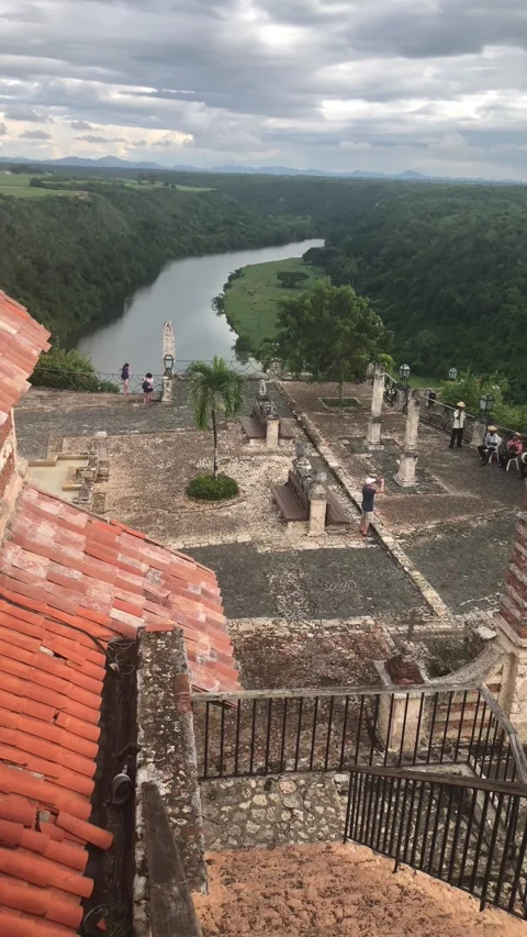 Altos de Chavon rooftops river view, Dominican Rep. Vertical 4K Stock-Footage 348259452