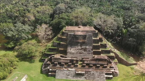 Altun Ha, Mayan Temple in Belize Drone Video Shot, Aerial Footage Stock Footage 230809682