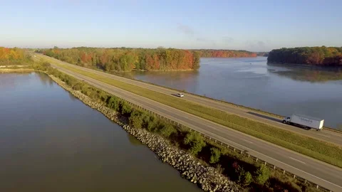 Alum Creek near Columbus Ohio drone shot  bridge Stock Footage