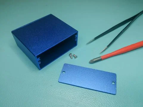 Aluminium box for DIY electronics projects Stock Photos