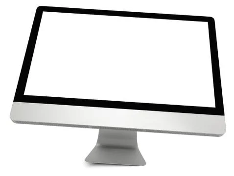 Aluminium computer with blank screen, isolated on a white. Foto stock