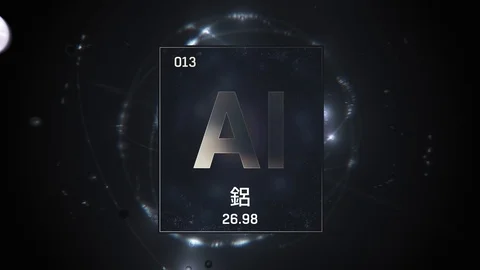 Aluminium as Element 13 of the Periodic Table 3D animation on silver background Video stock 126460980