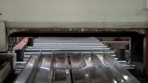 Aluminium extrusion production line factory Stock Footage