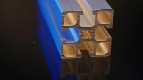 Aluminium extrusion profile cross section, macro studio shot Stock-Footage 342280234