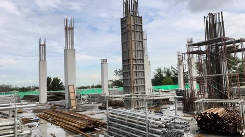 Aluminium Formwork System for Concrete Pillars on Construction Site Vidéo 338427214