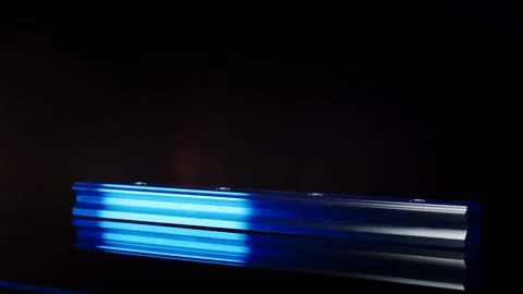 Aluminium Profile Linear Rail with Blue Light, Black Background, Macro Shot Видео 341493314