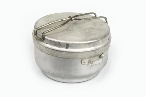 Aluminium set of pots for army. Camp cooking kit. Ceskoslovensky esus pre a.. Stock Photos