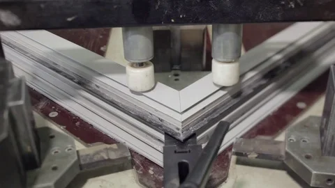 Aluminium window frame press machine Stock Footage 70192496