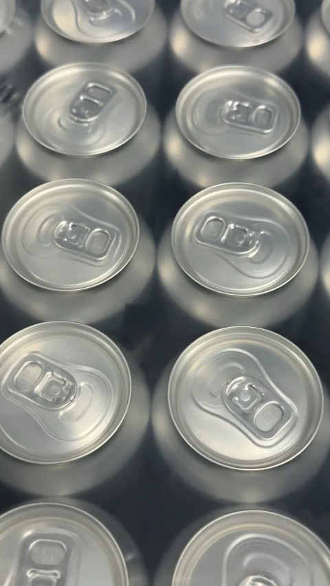 Aluminum beverage cans packed in bulk and arranged in multipacks for wholesale Stock Footage 345183076