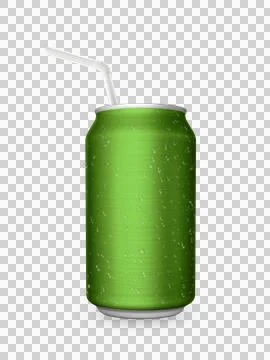 Aluminum can with the ring pull and straw transparent background Stock Illustration