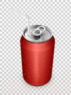Aluminum can with the ring pull and straw transparent background Stock Illustration