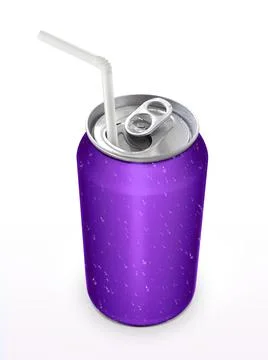 Aluminum can with the ring pull and straw. Isolated on a white Stock Photos