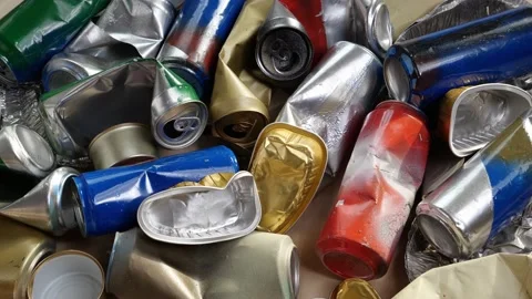 Aluminum cans recycle. Empty beverage and food cans Vídeo Stock 229593030