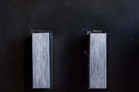 Aluminum control knobs retro home audio system Stock Photos