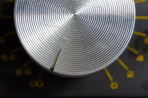 Aluminum control knobs retro home audio system Stock Photos