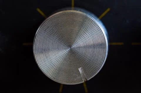 Aluminum control knobs retro home audio system Foto stock