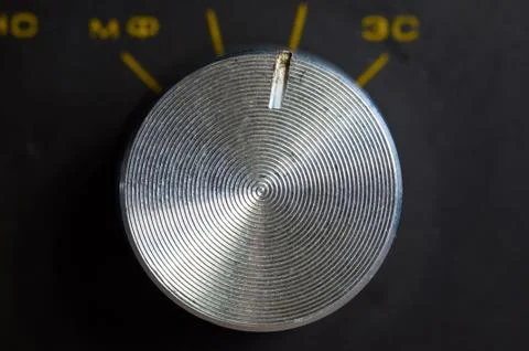 Aluminum control knobs retro home audio system Fotos de archivo