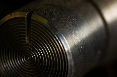 Aluminum control knobs retro home audio system Foto stock